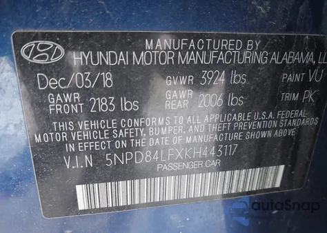 2019 Hyundai Elantra Sel из США, поврежденный, VIN 5NPD84LFXKH443117